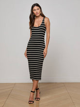 Ivanna Midi Tank Dress in Black/Oat Stripe | L'AGENCE Women