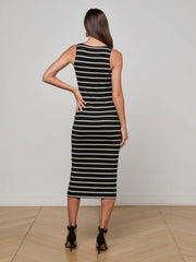 Ivanna Midi Tank Dress in Black/Oat Stripe | L'AGENCE Women