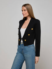 Elio Cropped Knit Blazer in Black/Gold | L'AGENCE online