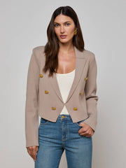 Elio Cropped Knit Blazer in Pale Khaki/Gold | L'AGENCE near me