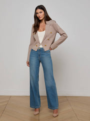 Elio Cropped Knit Blazer in Pale Khaki/Gold | L'AGENCE near me