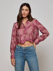 Akemi Cropped Lace Blouse in Mauve Multi Colored Eyelet | L'AGENCE online