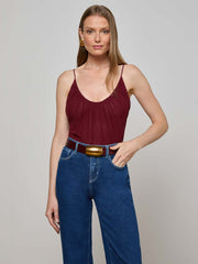 Gelina Mesh Bodysuit in Black Cherry | L'AGENCE discount