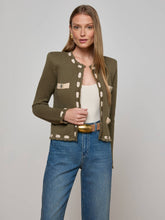 Astor Contrast Trim Cardigan in Army/Biscuit | L'AGENCE online