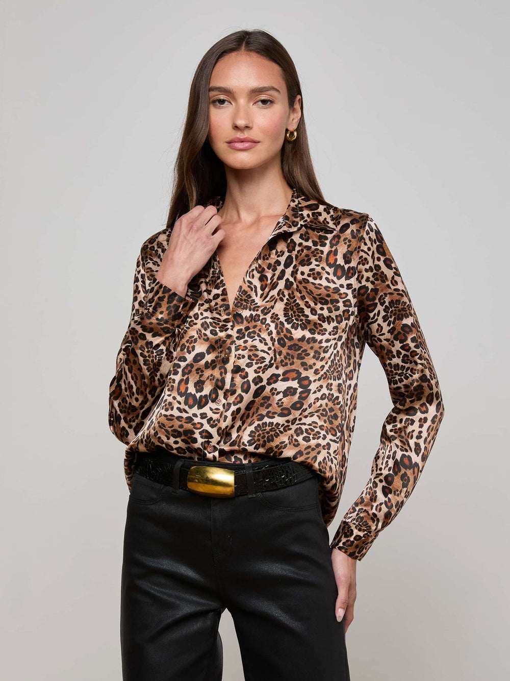 Tyler Silk Blouse in Cinnamon Sw Psly Lprd | L'AGENCE discount