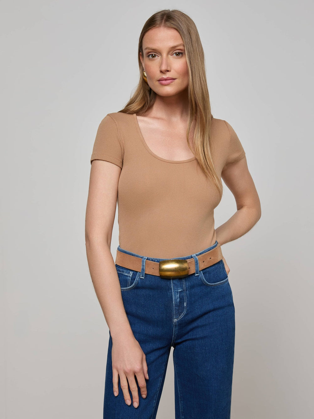Brynlee Scoopneck Tee in Cinnamon Swirl | L'AGENCE near me