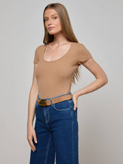 Brynlee Scoopneck Tee in Cinnamon Swirl | L'AGENCE near me