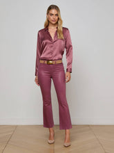 Kendra Coated Cropped Flare Jean in Deep Mauve Coated | L'AGENCE sale