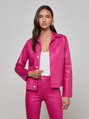 Janelle Coated Jean Jacket in Pink Coated | L'AGENCE for sale