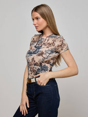 Ressi Fitted Tee in Tan Multi Western Toile | L'AGENCE sale