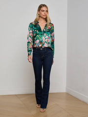 Tyler Silk Blouse in Bottle Green Multi Charonda Butterfly | L'AGENCE sale