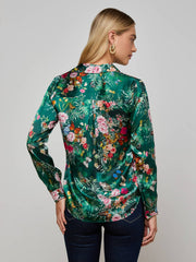 Tyler Silk Blouse in Bottle Green Multi Charonda Butterfly | L'AGENCE sale