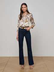Dani Silk Blouse in Smoke Grey/Gold Long Horn Chain | L'AGENCE online