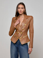 Ottilie Leather Blazer in Soft Cognac | L'AGENCE Women