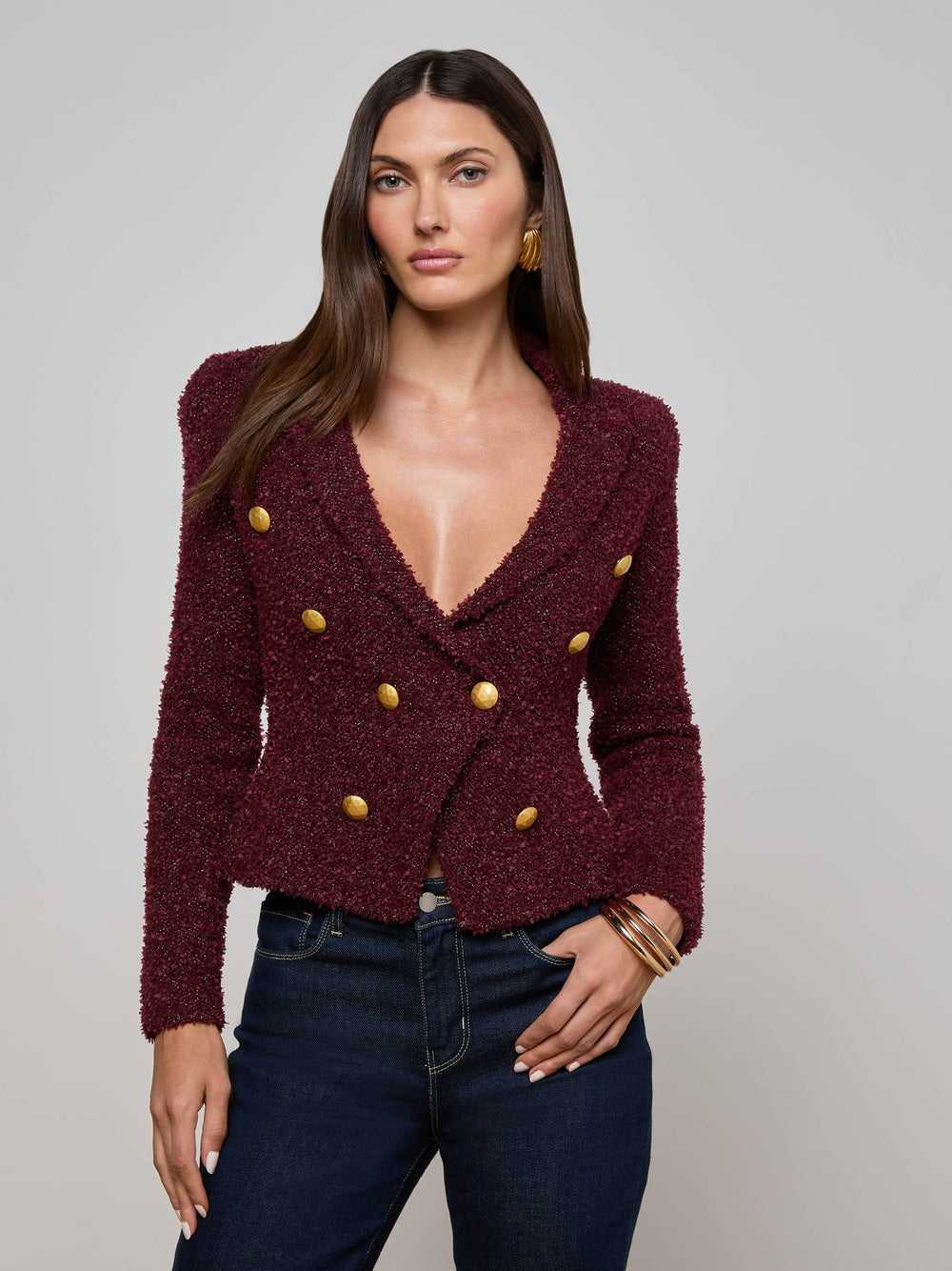 Bethany Knit Blazer in Dark Syrah/Gold | L'AGENCE sale