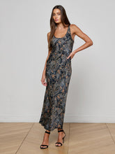 Akiya Satin Maxi Dress in Midnight Multi Etched Paisley | L'AGENCE near me