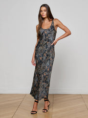 Akiya Satin Maxi Dress in Midnight Multi Etched Paisley | L'AGENCE near me