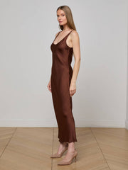 Akiya Satin Maxi Dress in Hot Fudge | L'AGENCE for sale