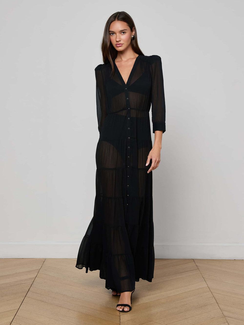 Seraphina Tiered Maxi Dress in Black | L'AGENCE US