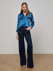 Dani Silk Blouse in Stone Blue | L'AGENCE sale