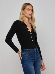 Elisabetta Knit Bodysuit in Black/Gold | L'AGENCE sale