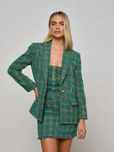 Gweny Tweed Blazer in Green Windowpane Tweed | L'AGENCE online