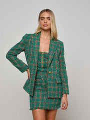 Gweny Tweed Blazer in Green Windowpane Tweed | L'AGENCE online