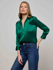 Dani Silk Blouse in Bottle Green | L'AGENCE Women