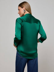 Dani Silk Blouse in Bottle Green | L'AGENCE Women