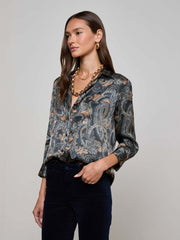 Dani Silk Blouse in Midnight Multi Etched Paisley | L'AGENCE US