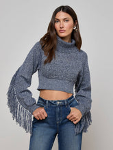 Maddison Fringed Turtleneck in Denim Blue | L'AGENCE discount