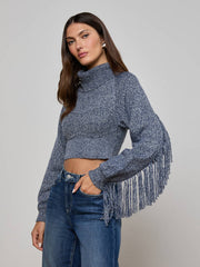 Maddison Fringed Turtleneck in Denim Blue | L'AGENCE discount