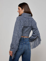 Maddison Fringed Turtleneck in Denim Blue | L'AGENCE discount