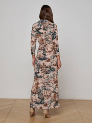 Cameron Silk Shirt Dress in Tan Multi Western Toile | L'AGENCE sale