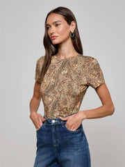 Ressi Fitted Tee in Brown/Blue Valencia Leopard | L'AGENCE online