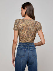 Ressi Fitted Tee in Brown/Blue Valencia Leopard | L'AGENCE online