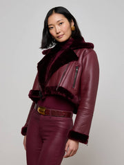Pike Shearling Leather Jacket in Wine | L'AGENCE Women