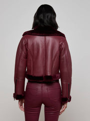 Pike Shearling Leather Jacket in Wine | L'AGENCE Women