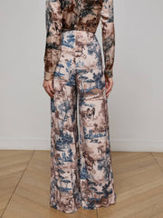 Nova Pleated Wide-Leg Pant in Tan Multi Western Toile | L'AGENCE discount
