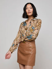 Nina Silk Blouse in Dark Cappuccino Multi Equestrian Saddle | L'AGENCE for sale