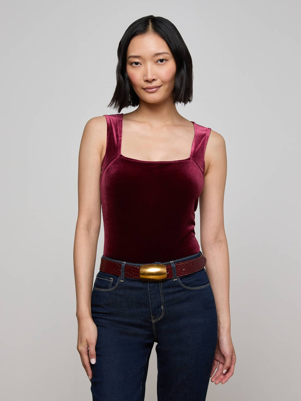 Molly Velvet Bodysuit in Dark Port | L'AGENCE US