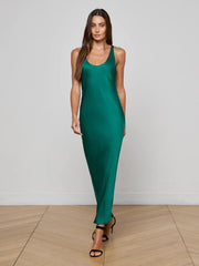 Akiya Satin Maxi Dress in Bottle Green | L'AGENCE discount