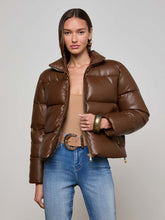 Larsen Vegan Leather Puffer Jacket in Carafe Brown/Valencia Leopard | L'AGENCE discount