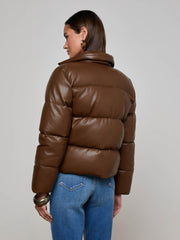 Larsen Vegan Leather Puffer Jacket in Carafe Brown/Valencia Leopard | L'AGENCE discount