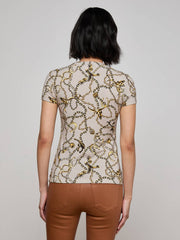 Ressi Fitted Tee in Smoke Grey/Gold Long Horn Chain | L'AGENCE discount