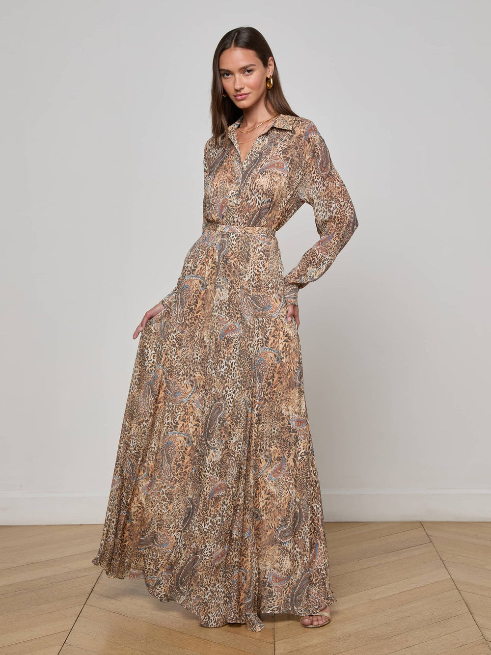 Patricia Maxi Skirt in Brown/Blue Valencia Leopard | L'AGENCE near me
