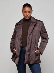 Willene Puffer Jacket in Brown Herringbone Print | L'AGENCE Women