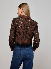 Seychelle Cropped Lace Blouse in Hot Fudge/Black | L'AGENCE discount
