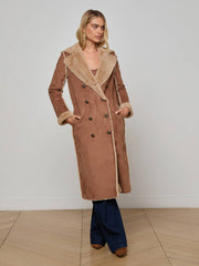 Citron Faux Fur Maxi Coat in Sepia Brown/Light Almond | L'AGENCE discount
