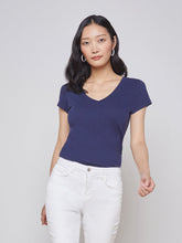 Becca Cotton V-Neck Tee in Navy | L'AGENCE online